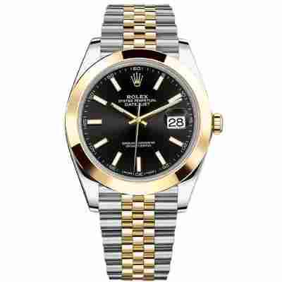 ROLEX DATEJUST 41 TWO TONE BLACK DIAL JUBILE SMOOTH BEZEL REF: 126303