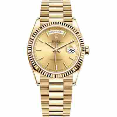 ROLEX DAY-DATE 36 CHAMPAGNE INDEX 18K YELLOW GOLD REF: 128238