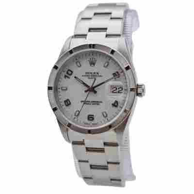 ROLEX OYSTER PERPETUAL DATE WHITE ARABIC DIAL 34MM STEEL REF: 15210
