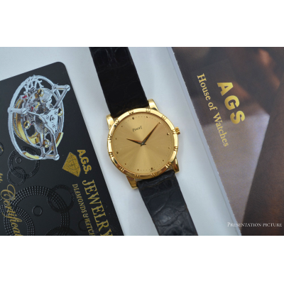 PIAGET DANCER 31.5MM YELLOW GOLD VINTAGE LEATHER STRAP MANUAL WINDING REF: 94023