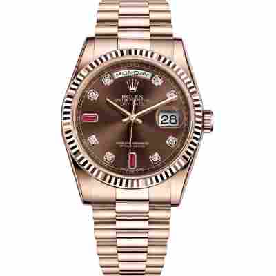 ROLEX DAY-DATE 36MM EVEROSE GOLD CHOCOLATE DIAL REF: 118235