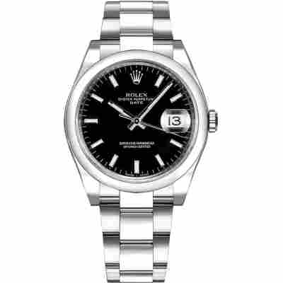 ROLEX OYSTER PERPETUAL DATE 34MM BLACK DIAL STEEL AUTOMATIC REF: 115200